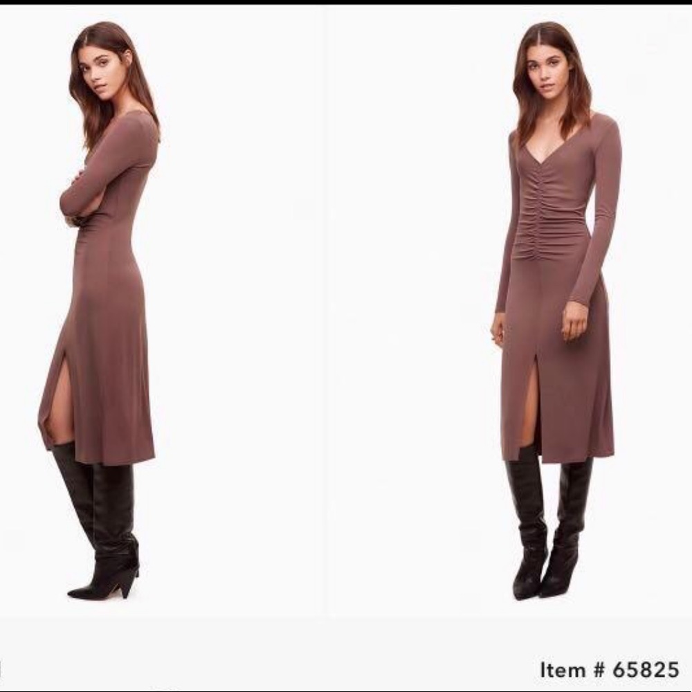 $145 BLACK NWT HOST PICK  Wilfred Aveyron MIDI Dress Slit Ruched XS